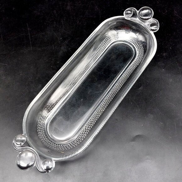 Vintage Duncan Miller Clear Glass Serving Tray With Decorative Handles - Picture 4 of 7